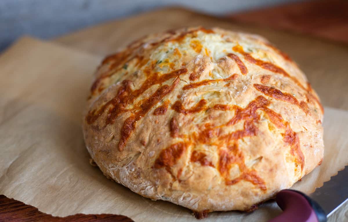 Close up image of Cheddar and Herb Soda Bread.