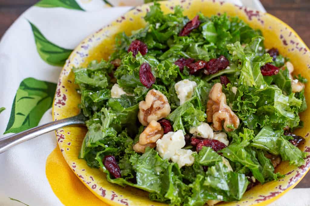Kale Salad with Cranberry, Walnut and Feta She's Not Cookin'