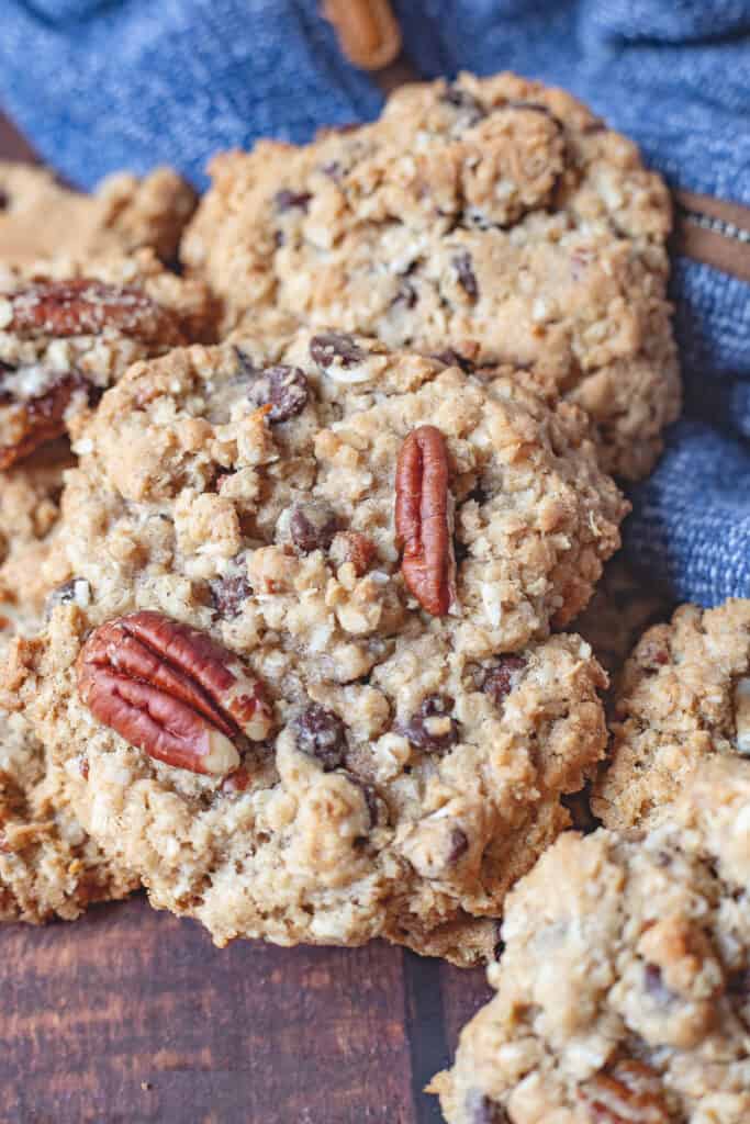 Cowboy cookies on a plate.