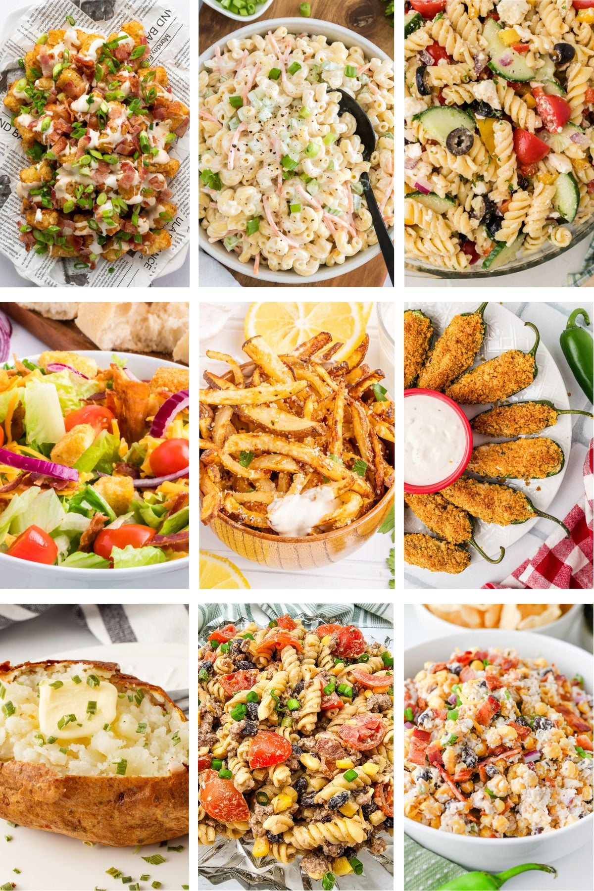 Photo collage of side dishes for meatball subs.