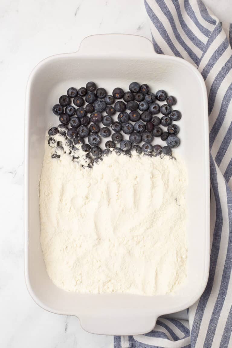 3 Ingredient Lemon Blueberry Dump Cake | She's Not Cookin'