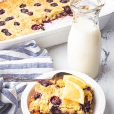 3 Ingredient Lemon Blueberry Dump Cake | She's Not Cookin'