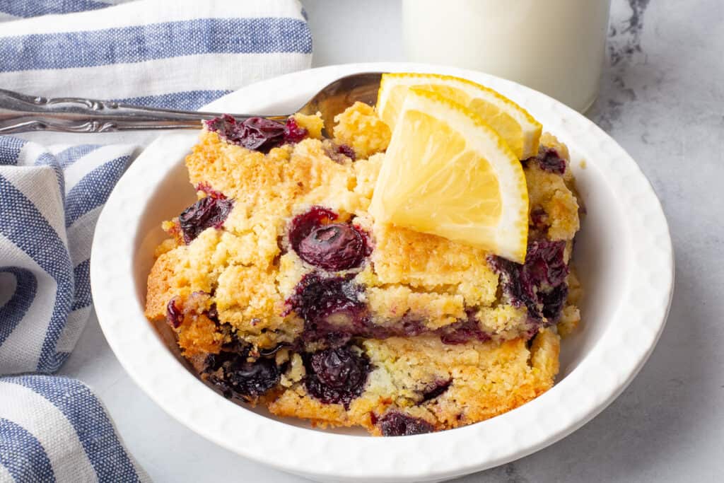 3 Ingredient Lemon Blueberry Dump Cake | She's Not Cookin'