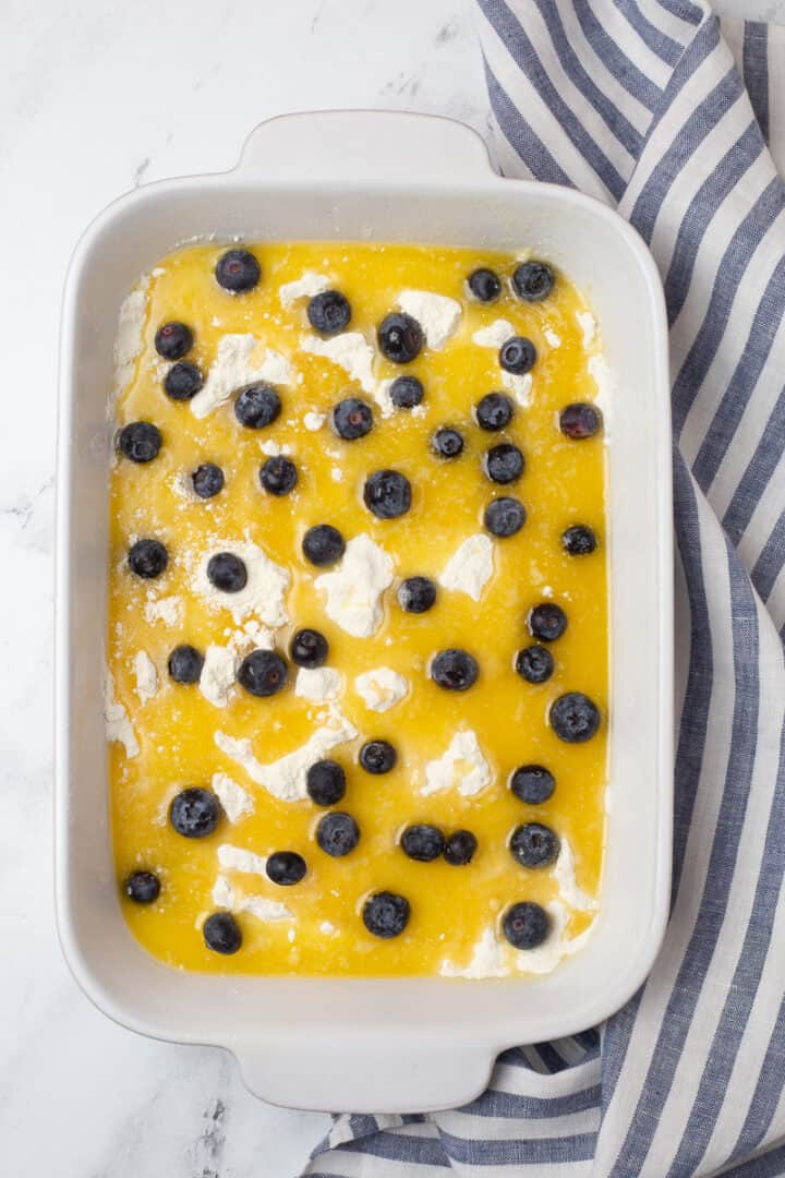 3 Ingredient Lemon Blueberry Dump Cake | She's Not Cookin'
