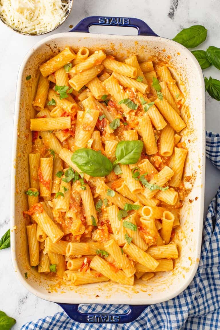 One Pan Baked Feta Pasta with Cherry Tomatoes Recipe She's Not Cookin'