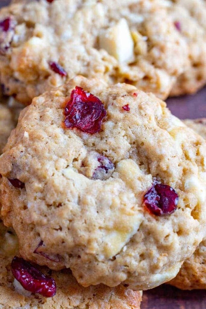 Oatmeal craisin cookies close up image.