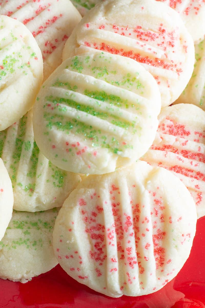 Grandma's shortbread on red tray.