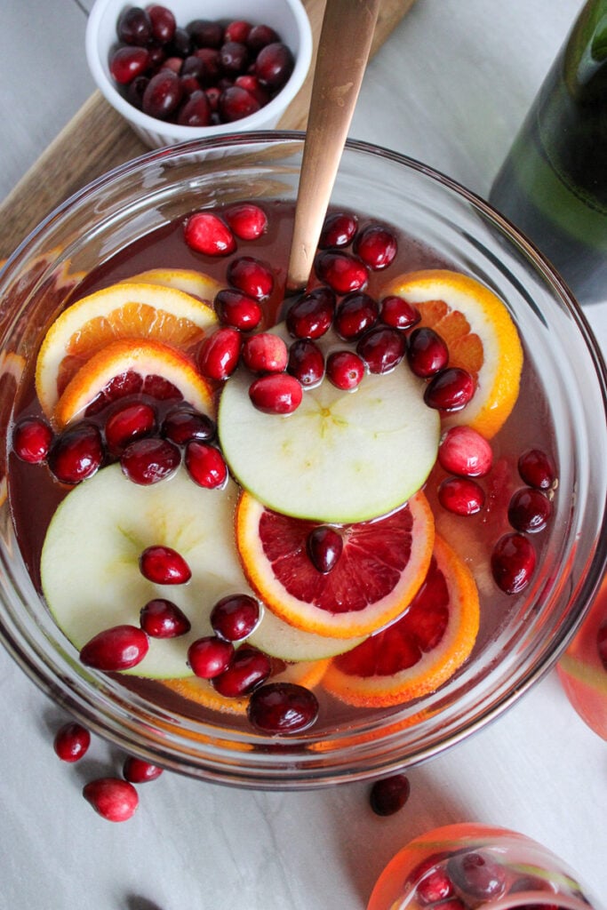 Christmas punch in a glass bowl.