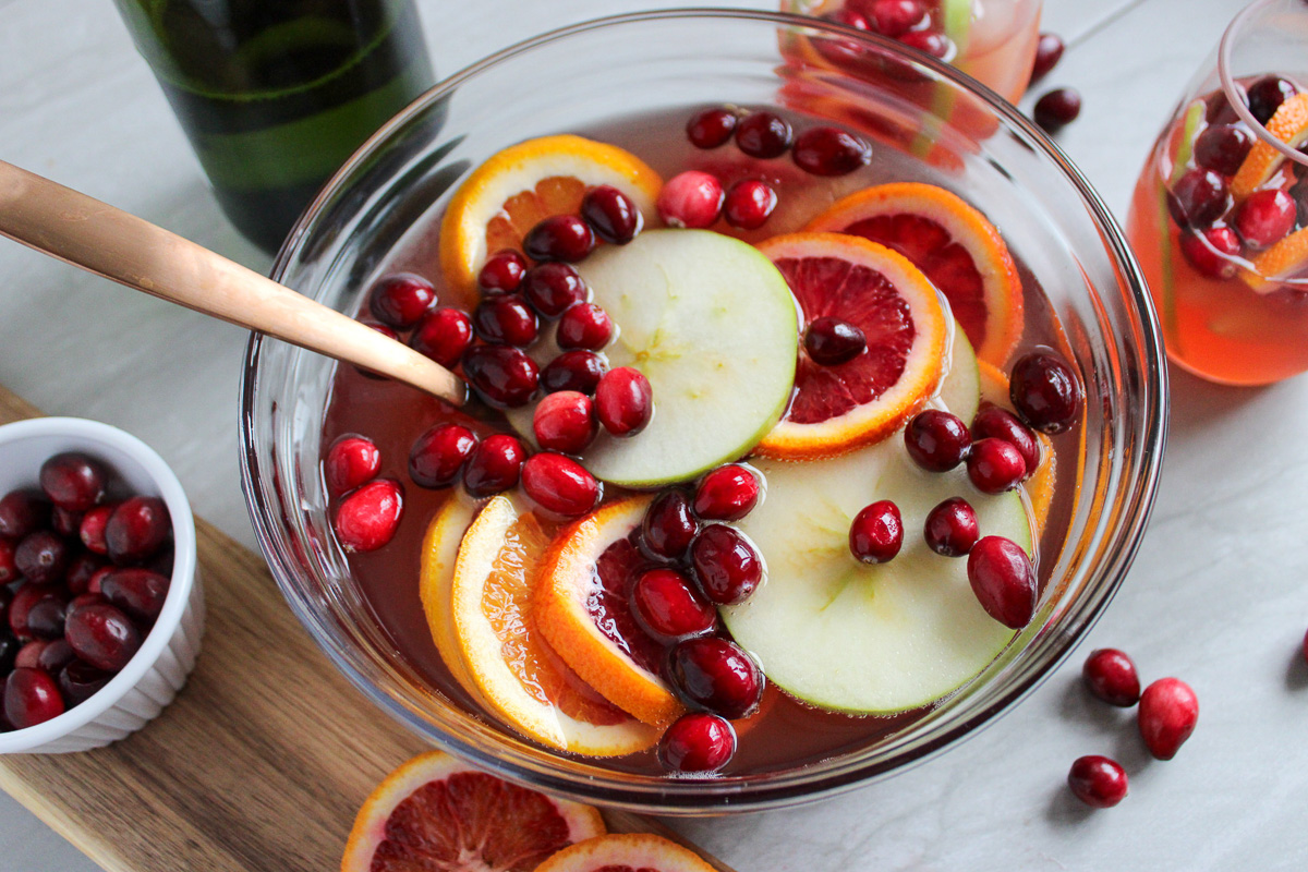 Christmas punch in a glass bowl.