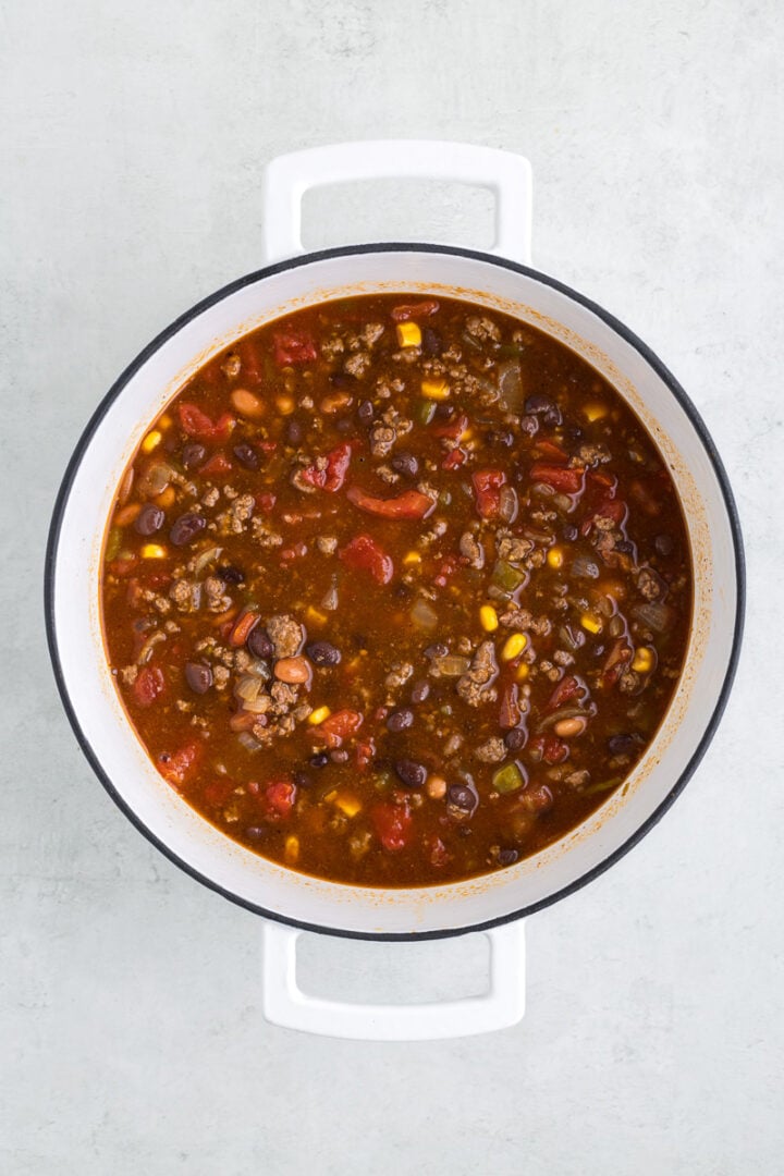 Easy Taco Soup with Ground Beef | She's Not Cookin'