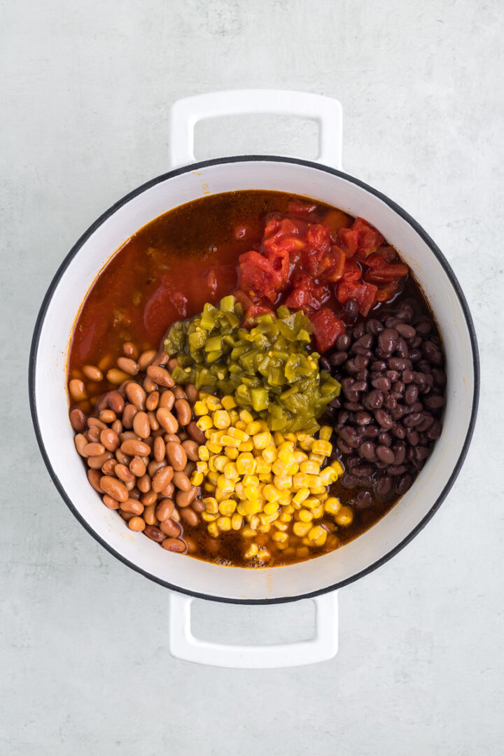 Easy Taco Soup ingredients in a kitchen