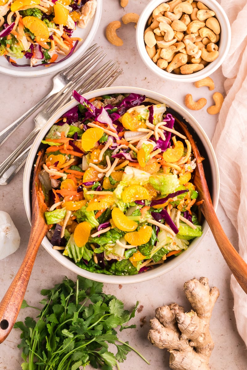 Chinese chicken salad served in a bowl.