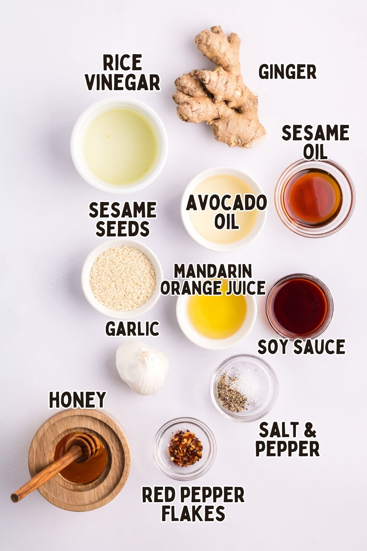 Labelled ingredients for salad dressing.