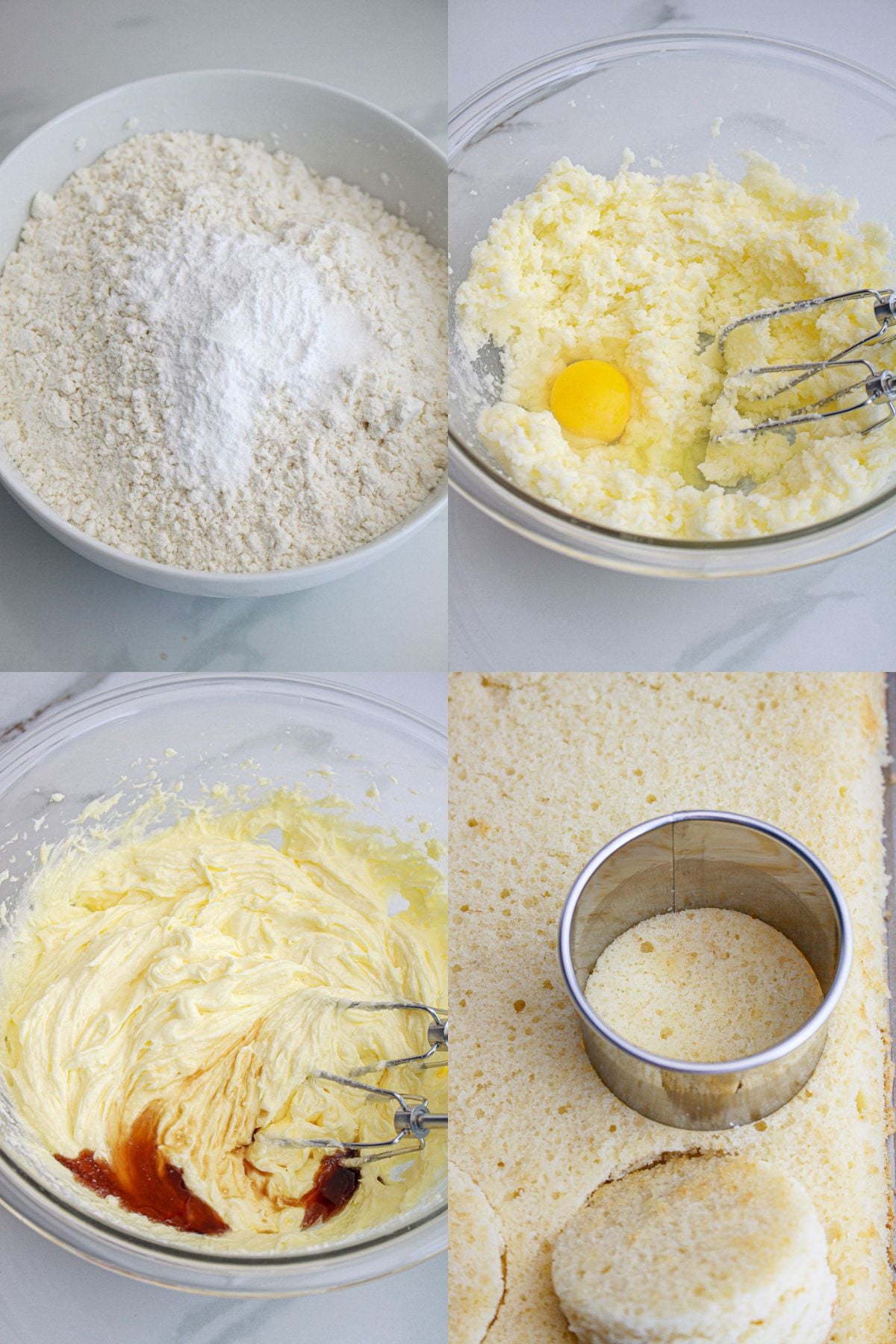 Step by step images for how to make cherry almond mini cakes.