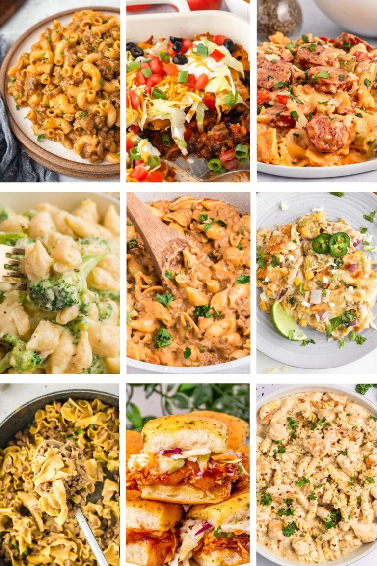Photo collage with easy weeknight 30 minute dinner ideas.