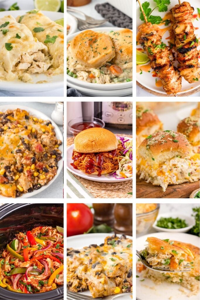 Photo collage with chicken dinner ideas.