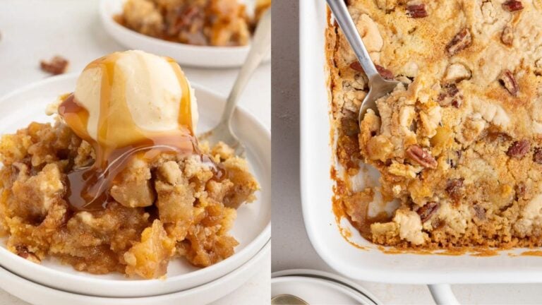 Caramel apple dump cake photo collage.