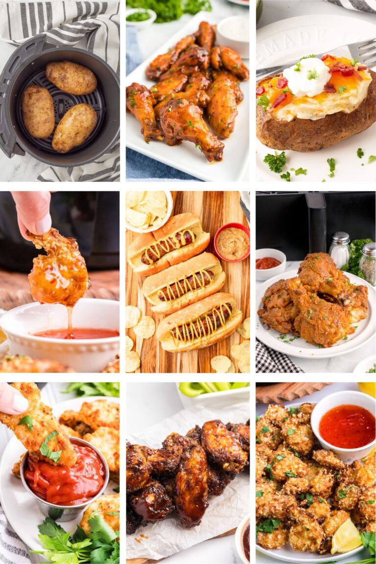 Photo collage with air fryer recipes.
