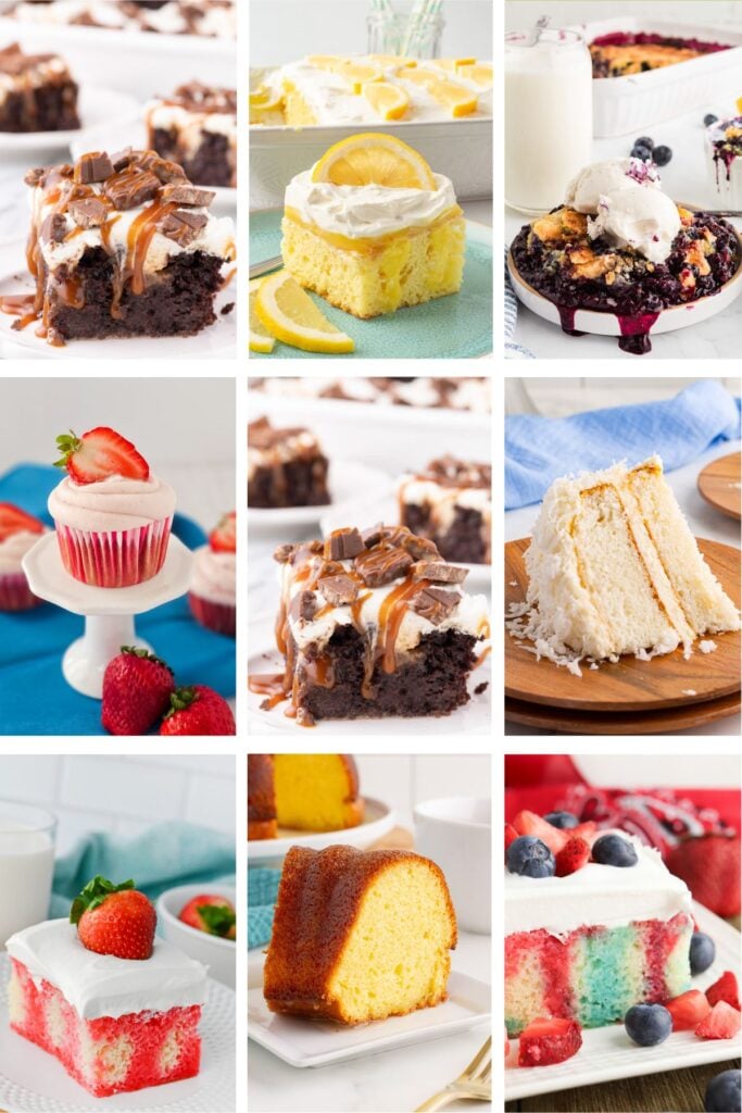Photo collage with cake mix recipes.
