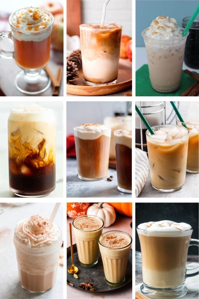 Photo collage with fall copycat Starbucks drinks.
