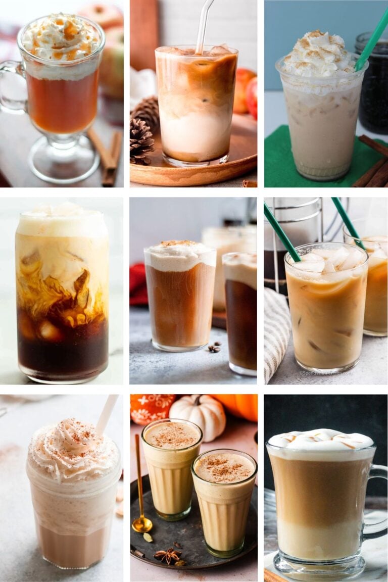 Photo collage with fall copycat Starbucks drinks.