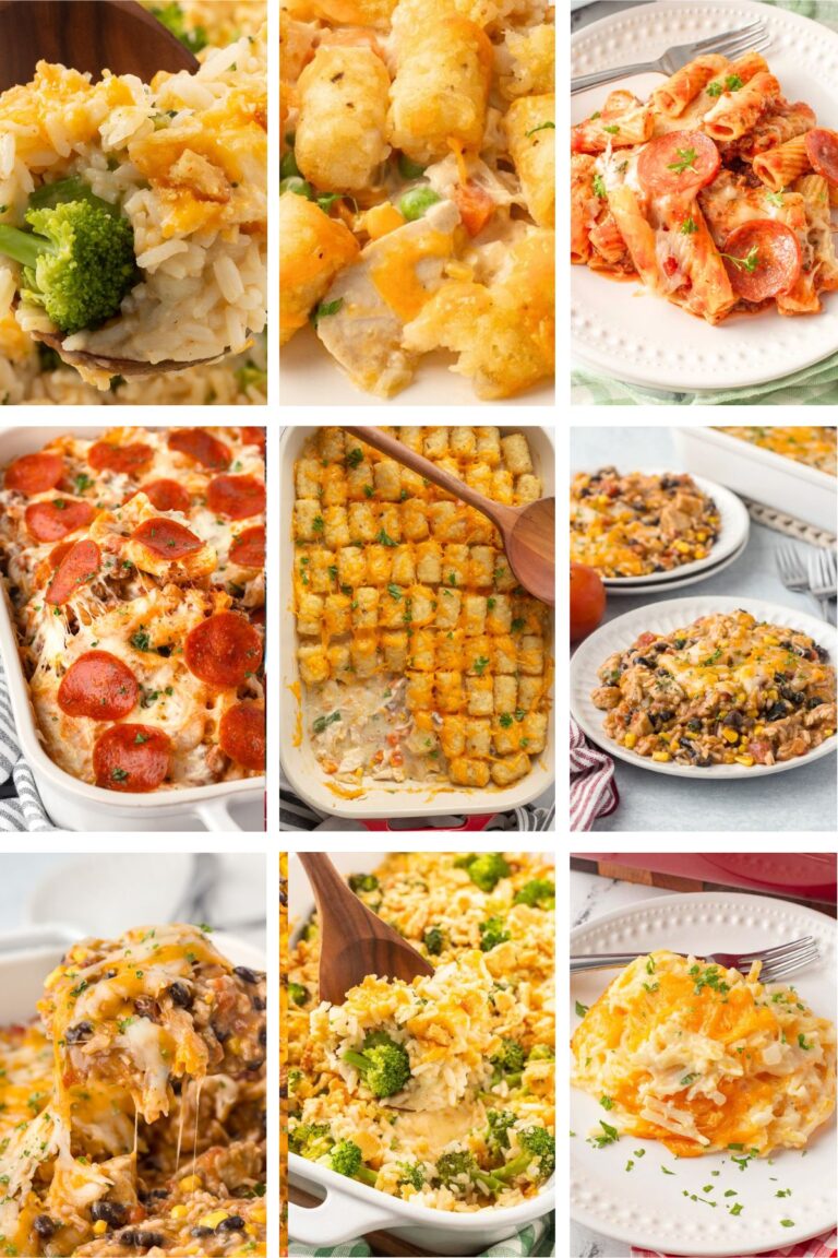 Photo collage with dump and bake dinners.