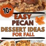 Photo collage with pecan dessert recipes.