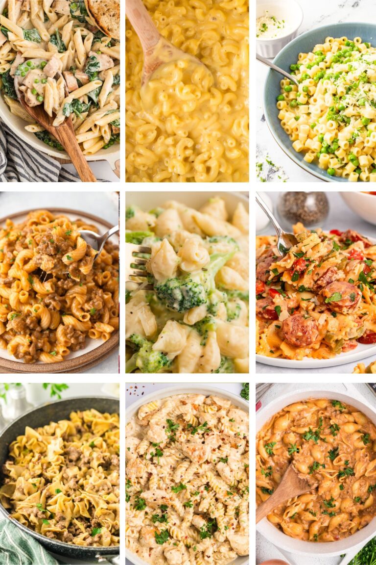 Photo collage with pasta dinner ideas.