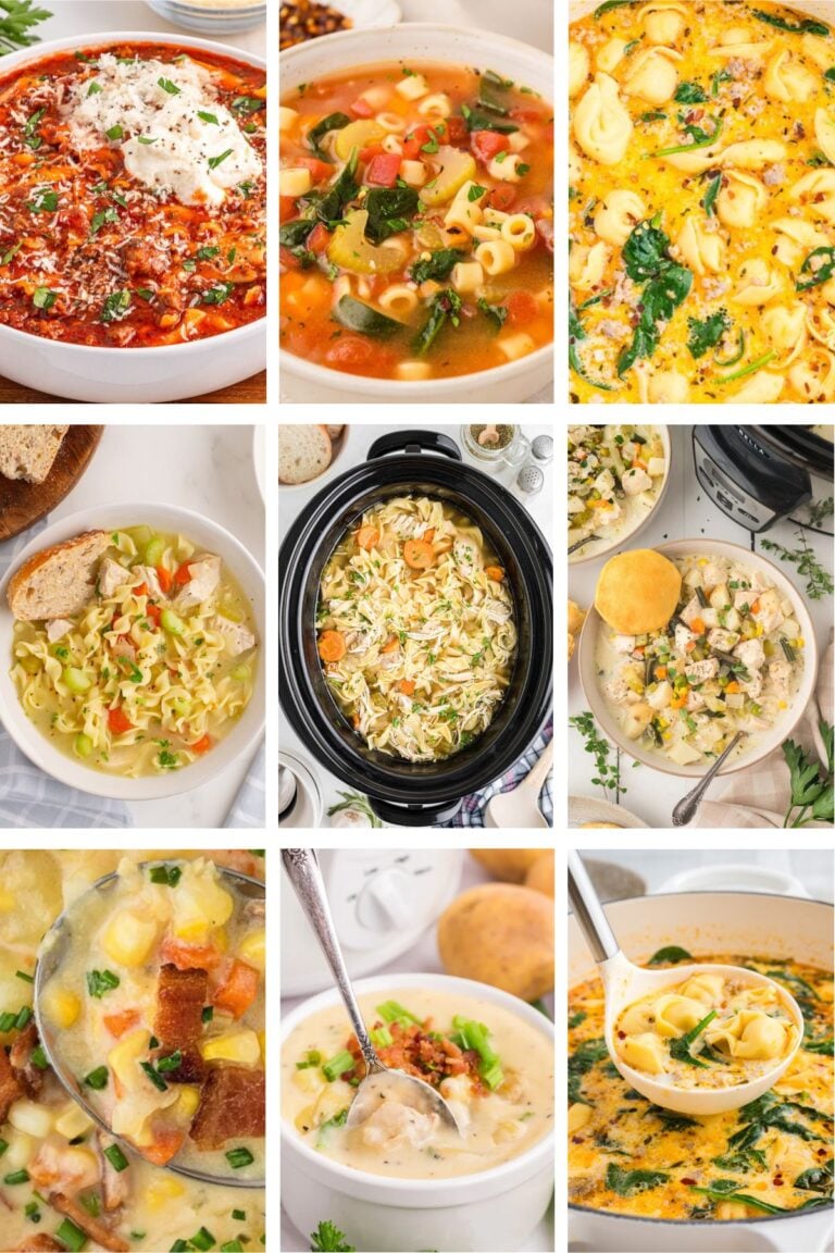 Photo collage with soup recipes.
