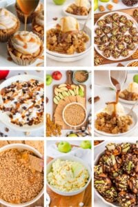 Photo collage with caramel apple dessert recipes.