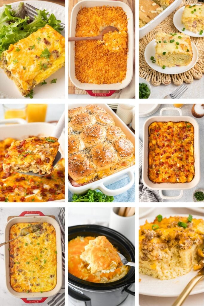 Photo collage with cozy breakfast casseroles.