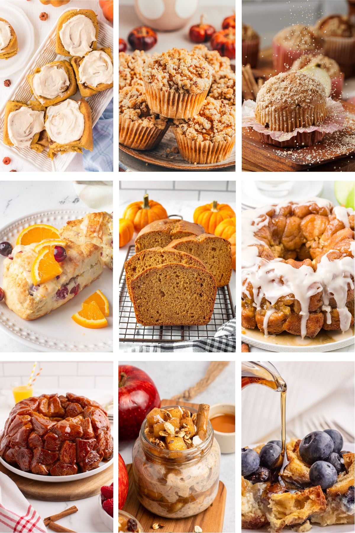 Photo collage with sweet fall breakfast recipes.