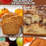 Photo collage of fall loaf cakes with text overlay.