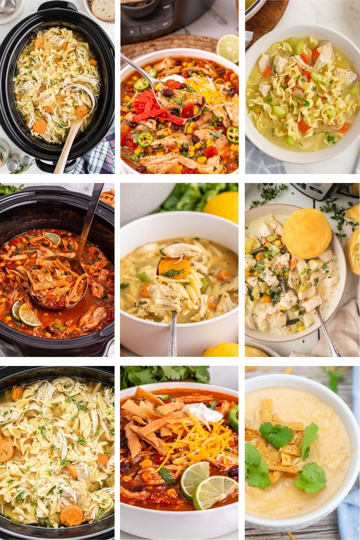 Photo collage with chicken soup recipes.