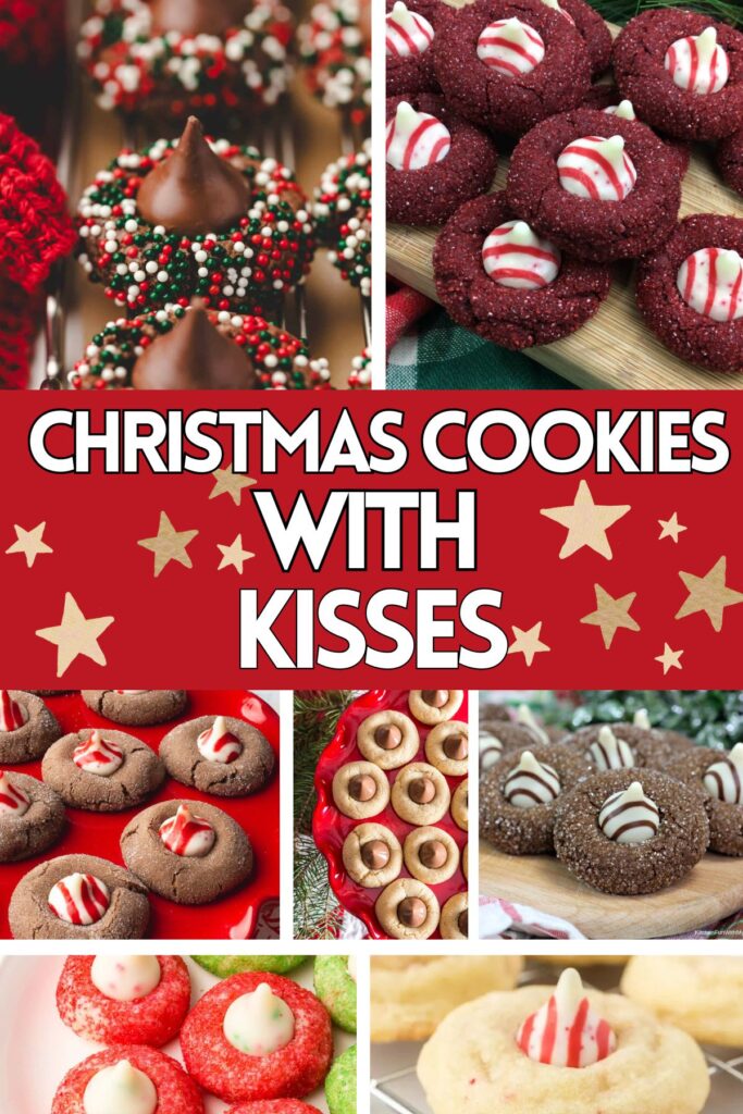 Photo collage of Christmas cookies with Hershey kisses.