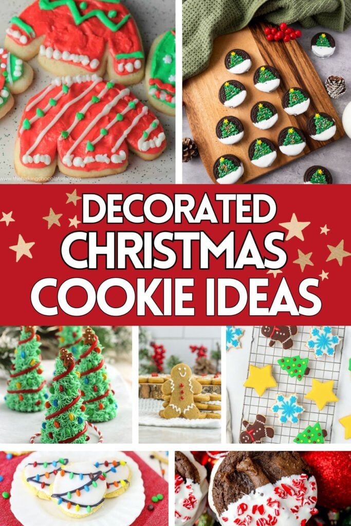 Photo collage of decorated Christmas cookies.