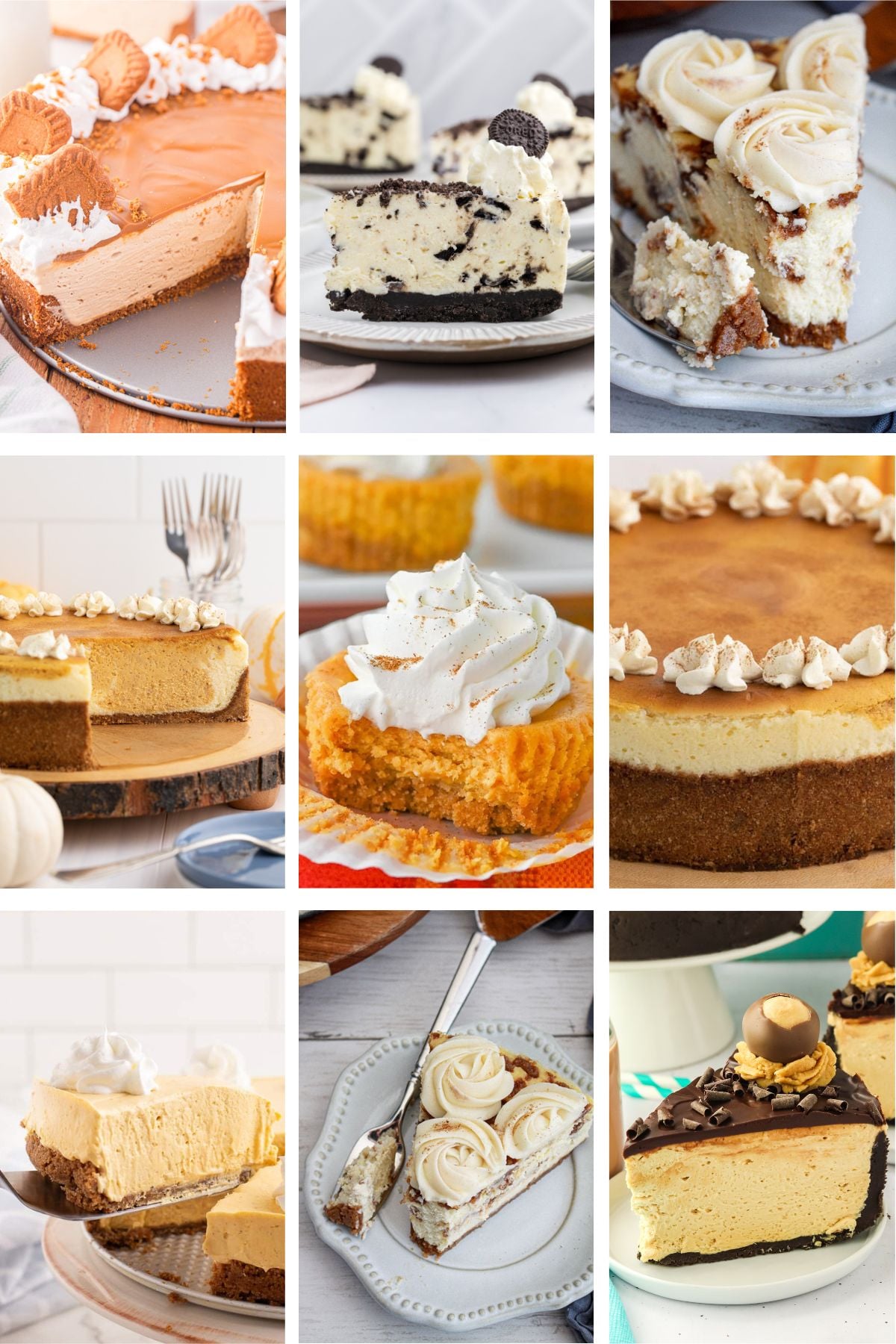 Photo collage with fall cheesecake recipes.