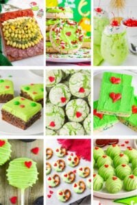 Photo collage with Grinch themed recipes.