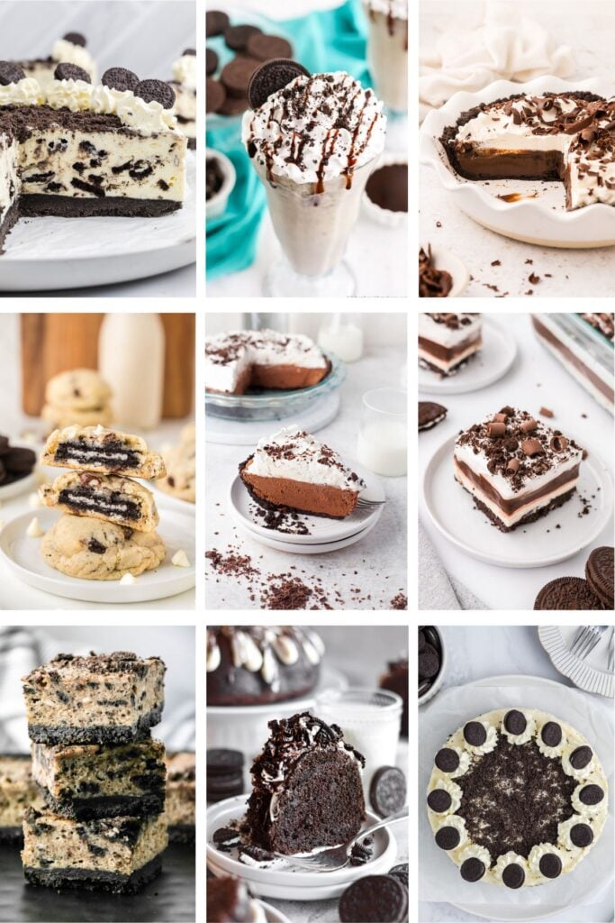 Photo collage with Oreo dessert recipes.