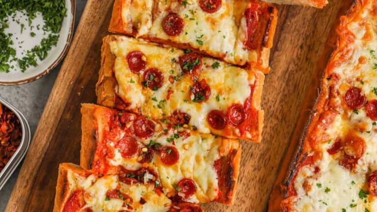 Pizza recipes on a wooden board.