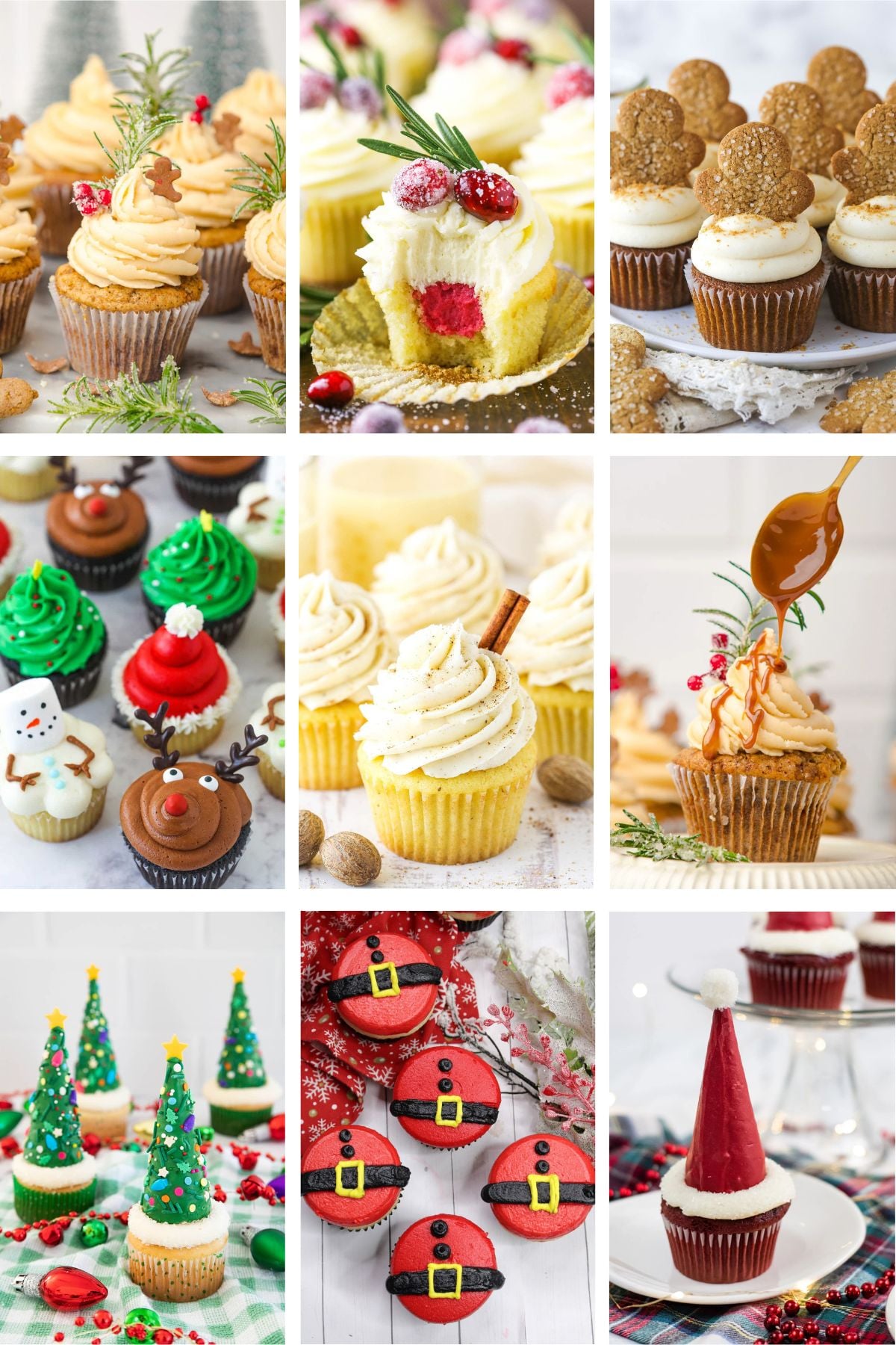 Photo collage with Christmas cupcakes.