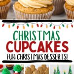 Photo collage with Christmas cupcakes.