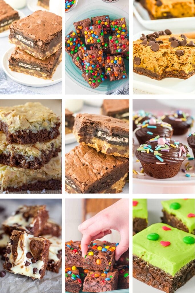 Photo collage with brownie recipes.