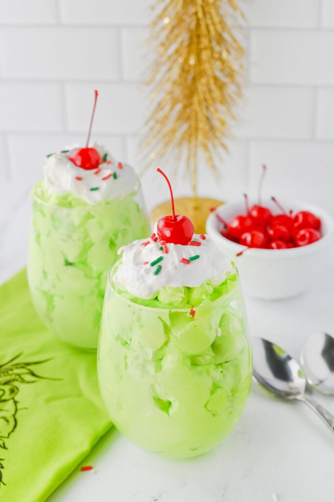 Grinch fluff in a glass.