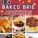 Photo collage of baked brie recipes with text overlay.