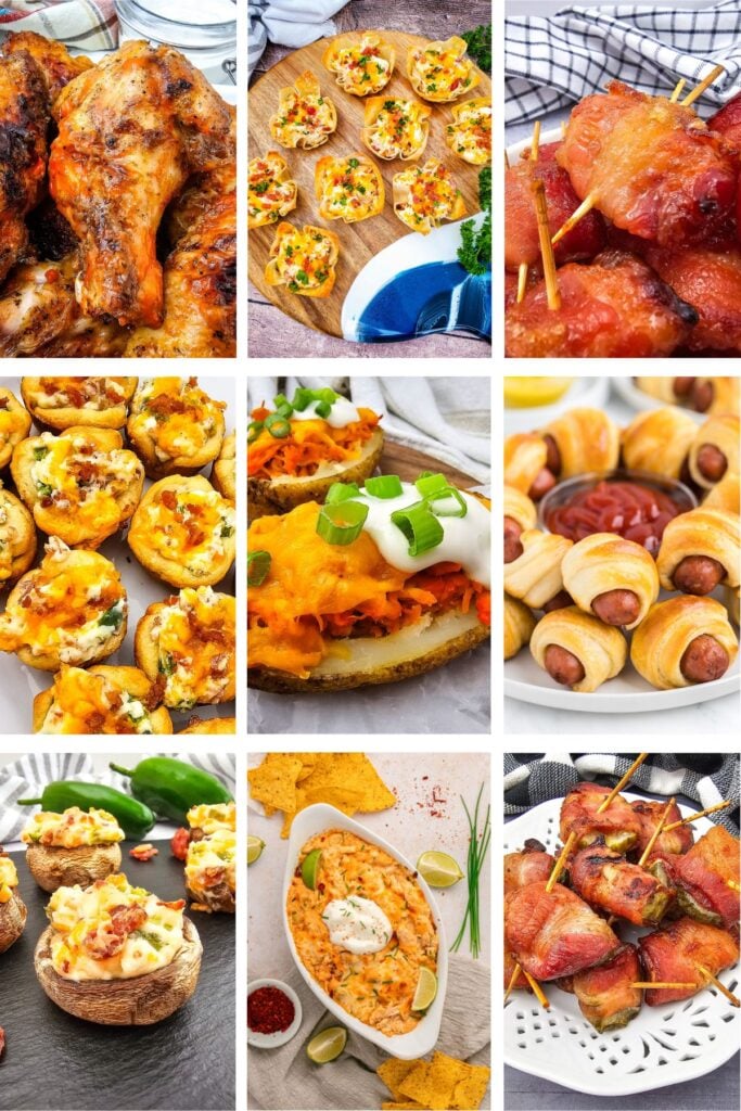 Photo collage with hot appetizers.