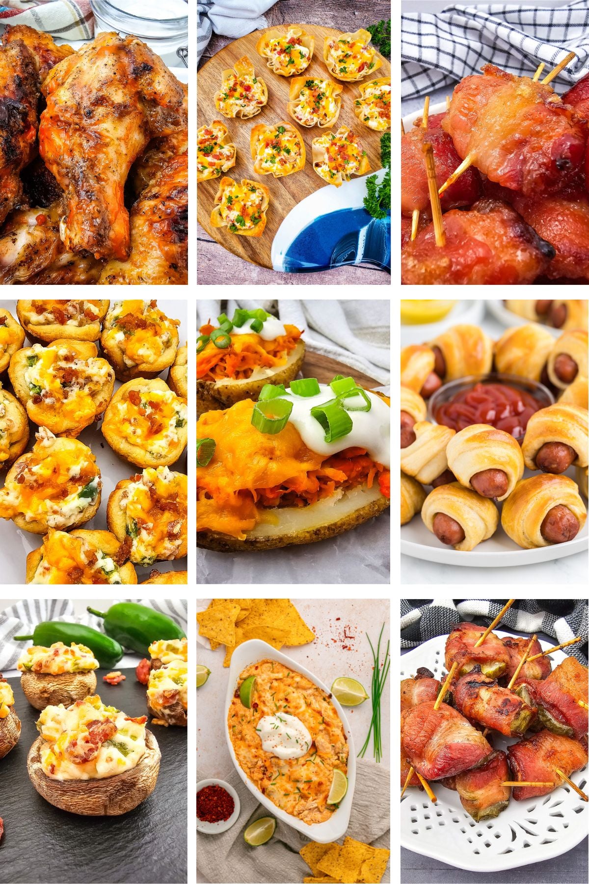 Photo collage with hot appetizers.