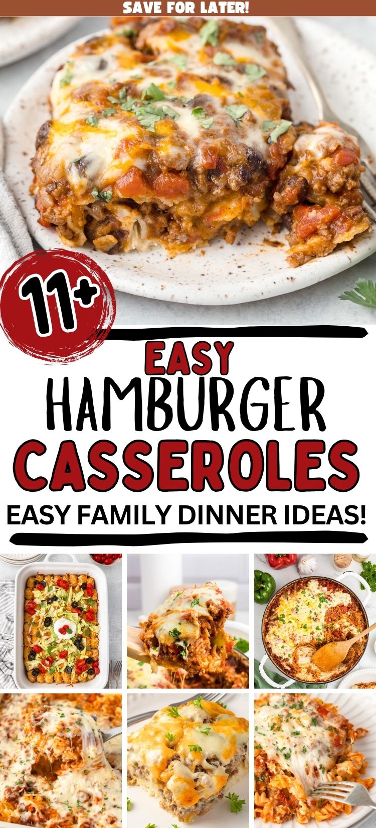 Photo collage with hamburger casserole recipes.