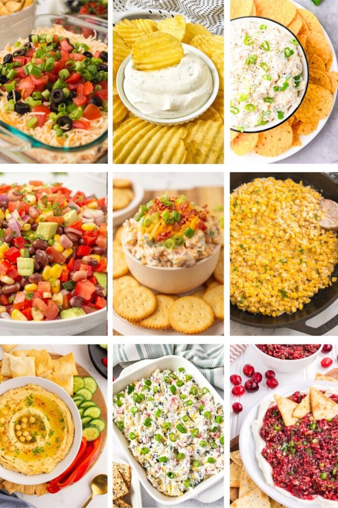 Photo collage with cold dip recipes.