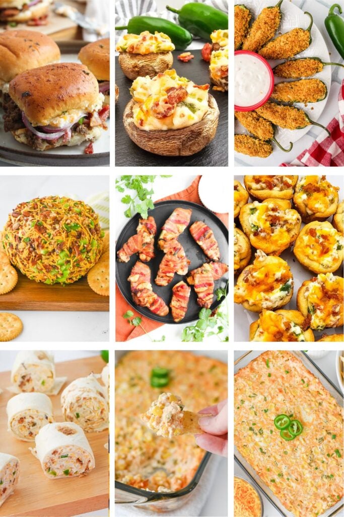 Photo collage with jalapeno popper recipes.